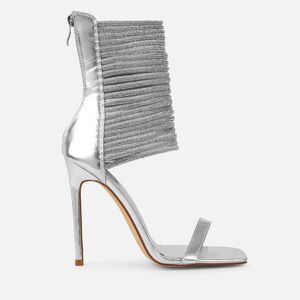 NWOB SIMMI Gracie Silver Mirror Diamanté Strappy Heeled Sandals US 9 UK 7